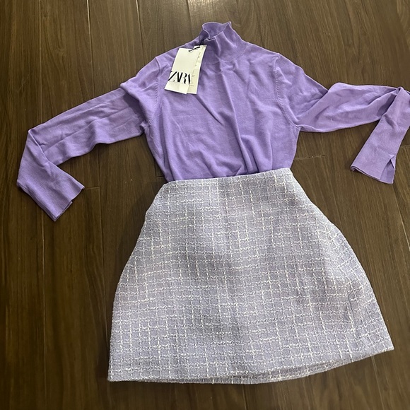 Zara purple high neck sweater and textured skirt
